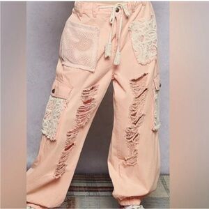 POL Peach Drawstring Cargo Pants